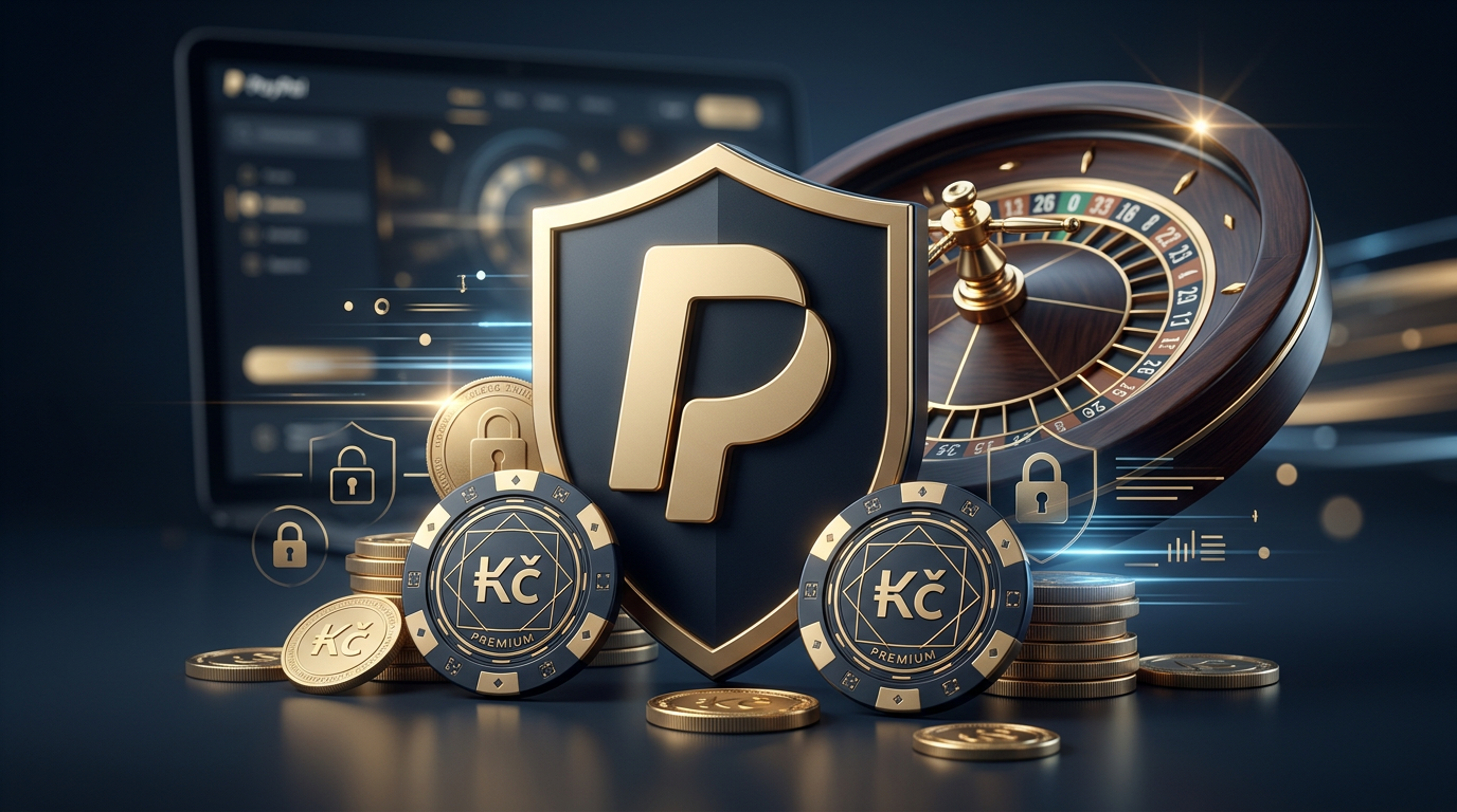 PayPal logo a luxusní kasinové prvky symbolizující bezpečné hraní v roce 2026