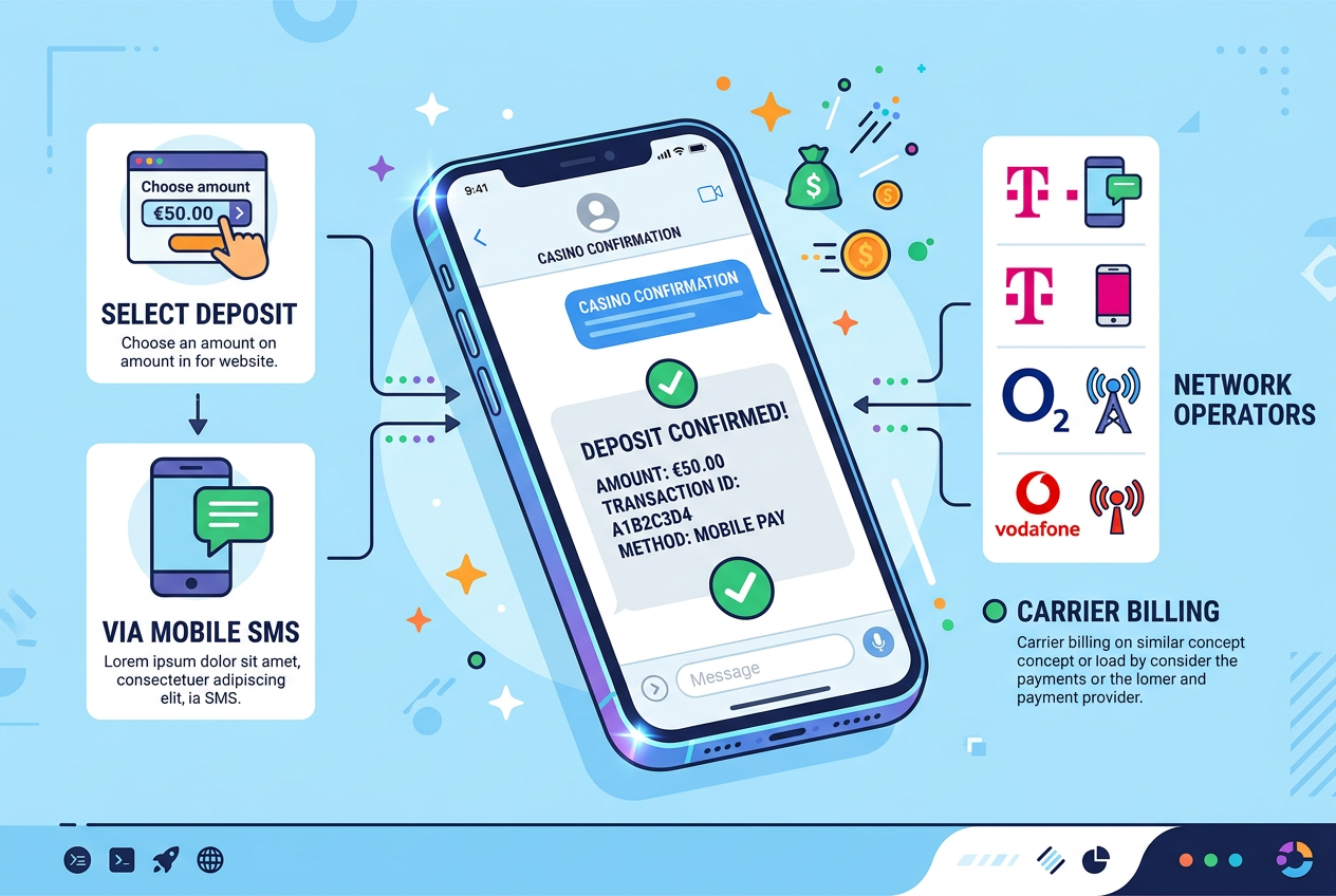Infografika znázorňující proces SMS vkladu v mobilním telefonu s logy operátorů